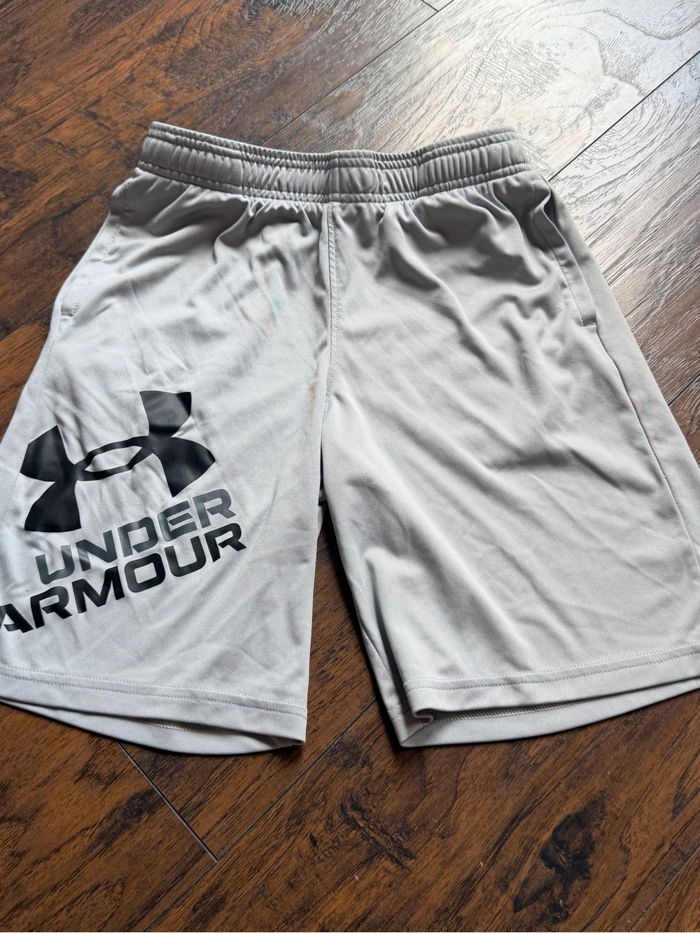 Under Armour Light Gray Boys Athletic Shorts with Logo